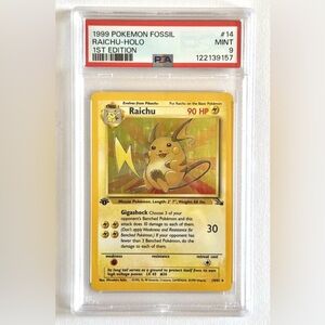 Pokemon Raichu Fossil 1st Edition Holo PSA 9